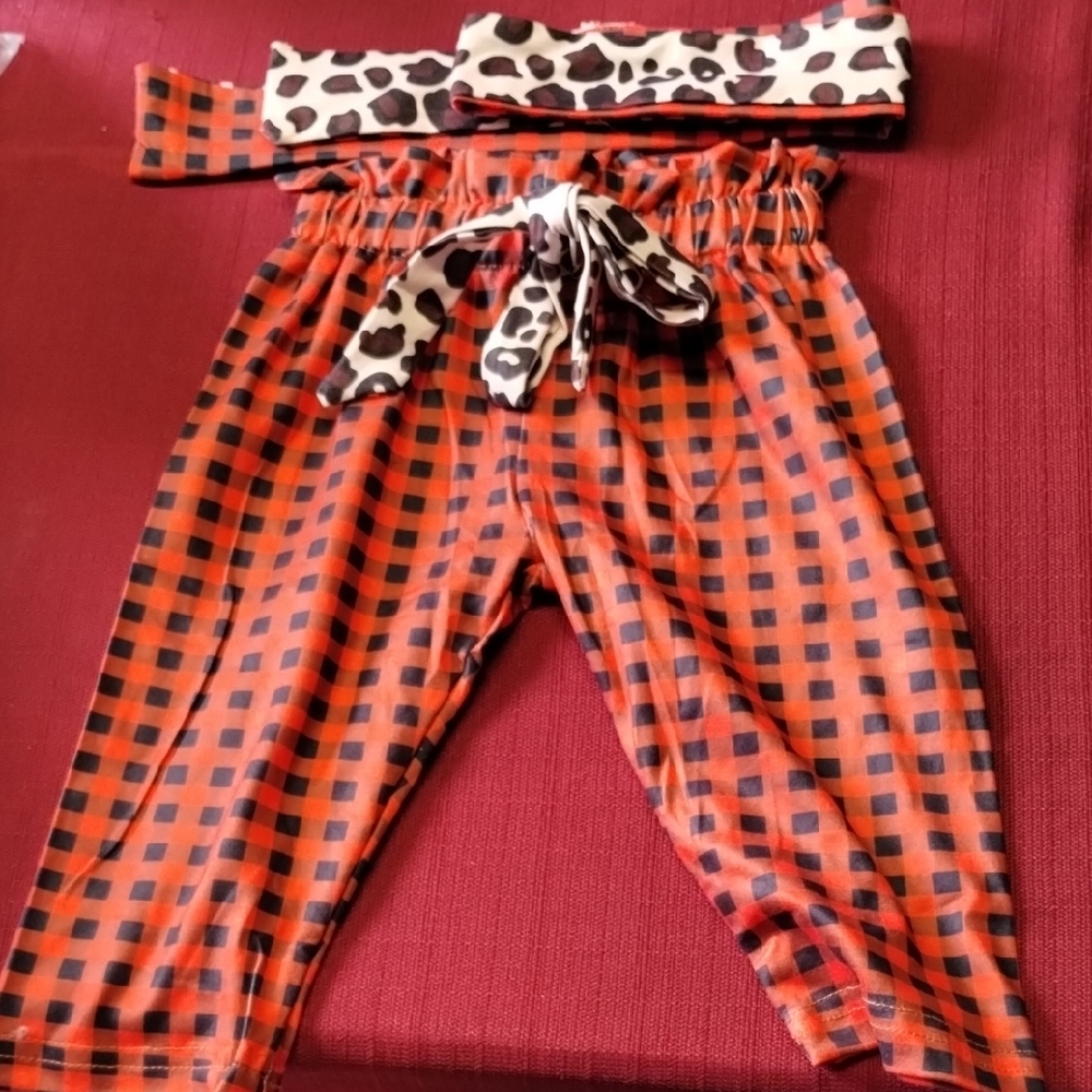 Kids Red and black pants with matching head band